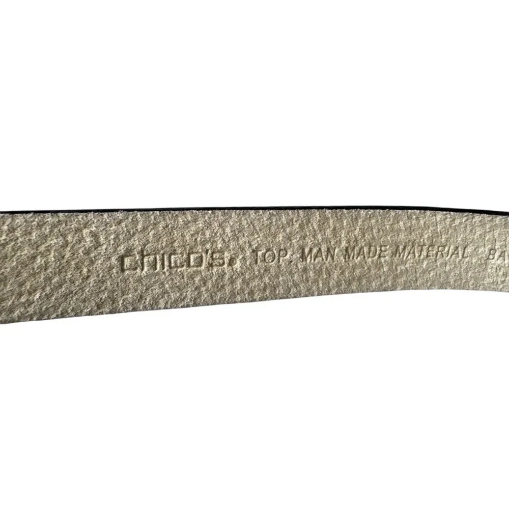 Chico’s Brutalist Silver Hammered Buckle Leather Belt medium large Vintage y2k